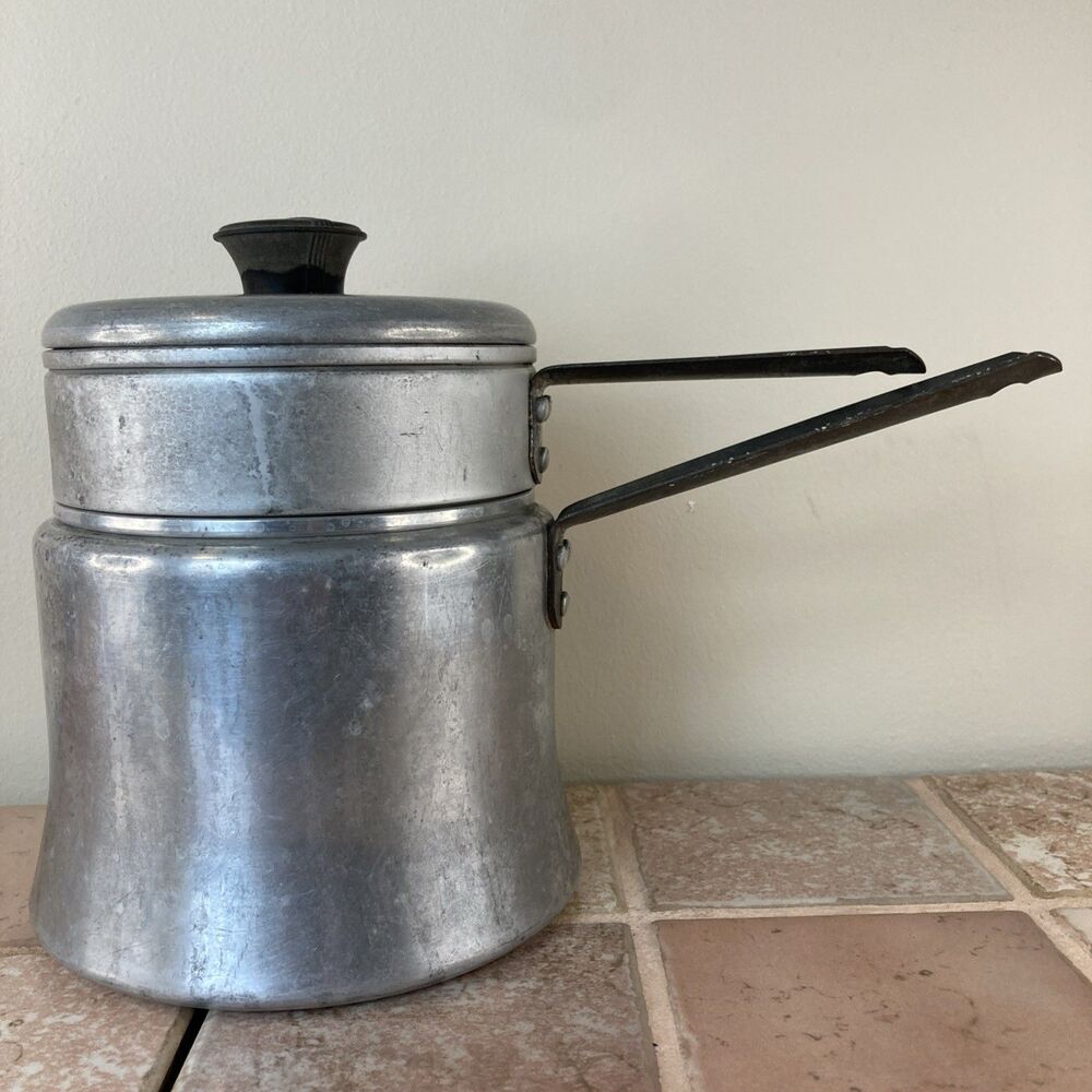 1 1/2 Qt Mirro Brand Aluminum Clad Double Boiler w/Lid Home Camping 681 1/2M